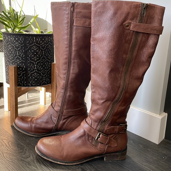 Steve Madden Shoes - Sz11M Steve Madden Brown Synicle Leather Buckled Knee High Boots GUC